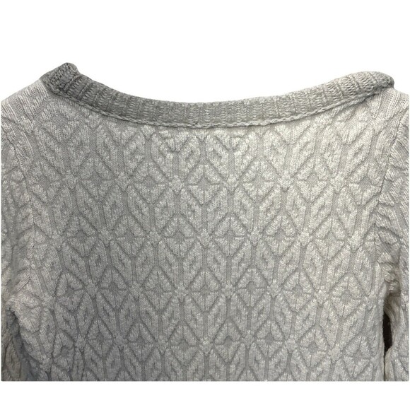 LOFT Womens Textured Diamond Knit Sweater S  Nylon Mohair Wool Blend White Gray - Picture 4 of 13